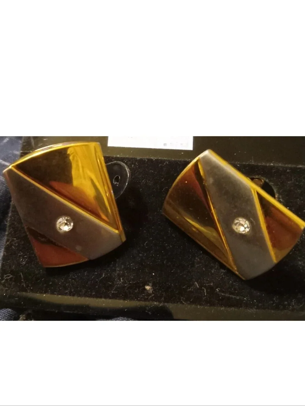 Gold and Silver Geometric Cufflinks with Crystal Accent